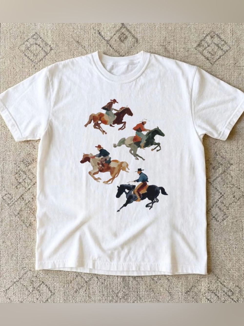 Vintage Watercolor Cowboys Riding Horses graphic Tee